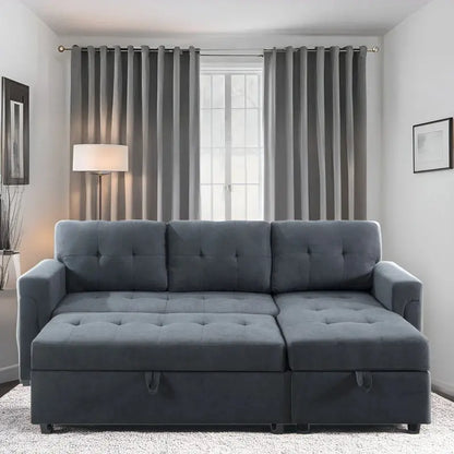 Reversible L-Shaped Sectional Sofa with Hidden Chaise Storage and Pull-Out Sleeper Function