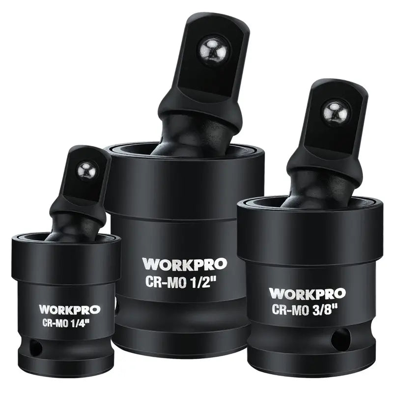 WORKPRO 3-Piece 1/4″ Drive Impact Universal Joint Set: 1/2″ & 3/8″ Swivel Sockets
