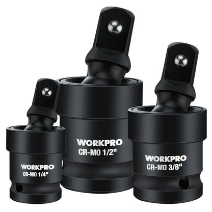 WORKPRO 3-Piece 1/4″ Drive Impact Universal Joint Set: 1/2″ & 3/8″ Swivel Sockets
