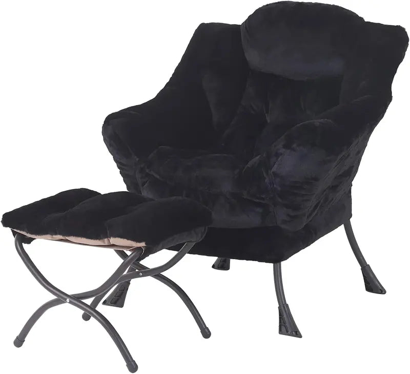 Welnow Compact Lazy Chair with Ottoman  Dark Grey Accent Armchair with Side Pocket & Footrest