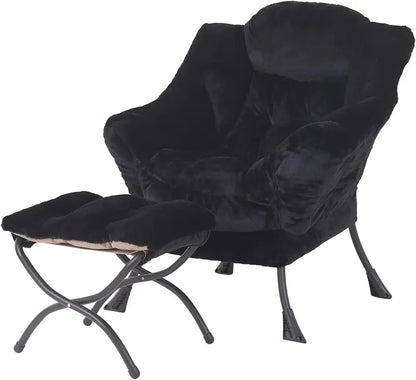 Welnow Compact Lazy Chair with Ottoman  Dark Grey Accent Armchair with Side Pocket & Footrest