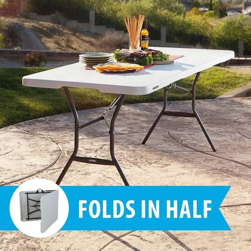 Lifetime 6 ft. Rectangle Commercial Fold-In-Half Table  White