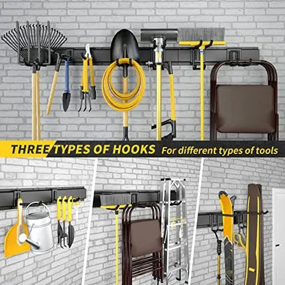 48″ Adjustable Wall-Mount Tool Organizer for Garage, Yard, & Garden  440lbs Capacity, Metal Hooks