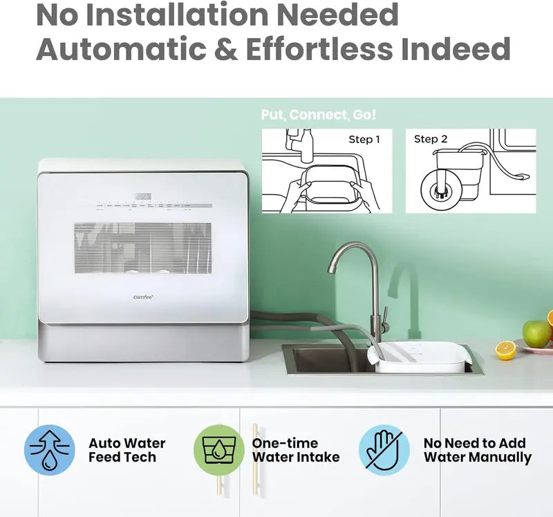 COMFEE’ Portable Mini Countertop Dishwasher with 5L Built-In Water Tank