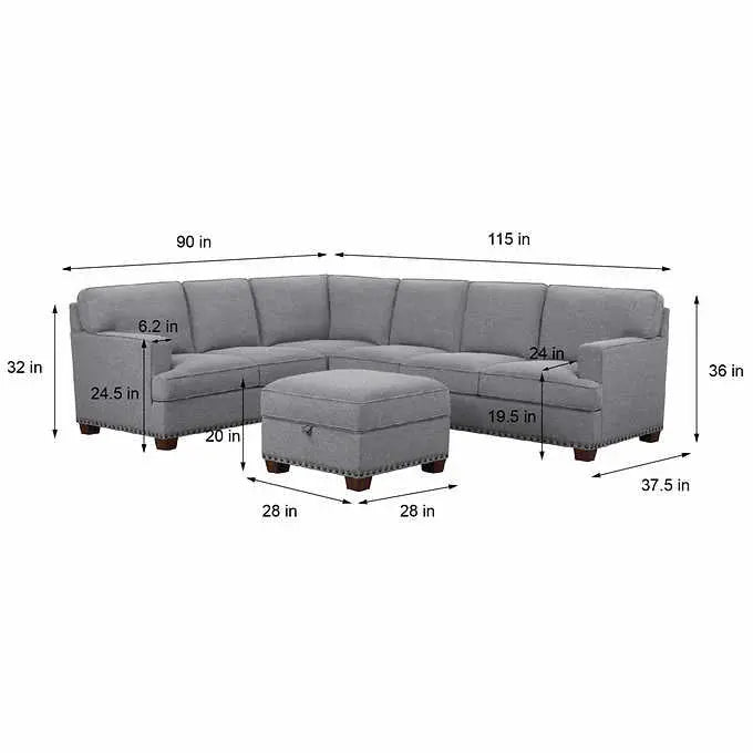 Thomasville Emilee Fabric Sectional Sofa with Integrated Storage Ottoman