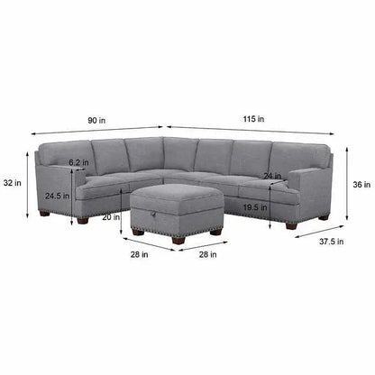 Thomasville Emilee Fabric Sectional Sofa with Integrated Storage Ottoman