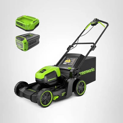 Greenworks 60V 17″ Brushless Cordless Push Lawn Mower  Mulch or Bag Mode, Includes 4.0Ah Battery