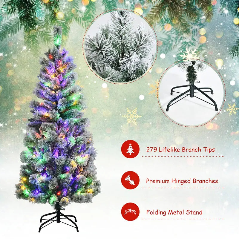 5-Foot Premium Pre-Lit Snow-Flocked Artificial Christmas Tree with 140 RGB LEDs & 9 Lighting Effects