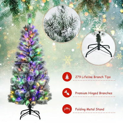 5-Foot Premium Pre-Lit Snow-Flocked Artificial Christmas Tree with 140 RGB LEDs & 9 Lighting Effects