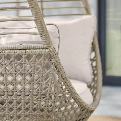 Hampton Bay Tan Stationary Wicker Round Outdoor Lounge Egg Chair with CushionGuard Almond Biscotti Cushions FRS51294M