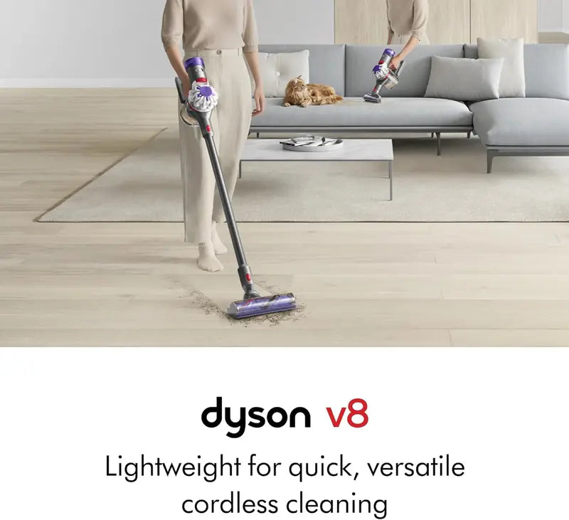 Dyson V8 Cordless Vacuum: 115AW, 2 Power Modes & 40-Min Runtime — Converts to Handheld, Detangles Hair on Hard Floors & Carpets