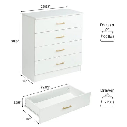 SEGMART White 4-Drawer Wood Dressers for Bedroom