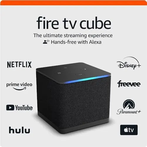 Amazon Fire TV Cube 4K Ultra HD Wi-Fi 6E Hands-Free Streaming with Alexa