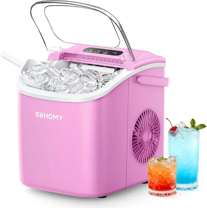 EUHOMY Black Countertop Ice Machine  26 lb/Day, 9 Cubes in 6 Minutes, Auto-Cleaning, Portable with Handle, Basket & Scoop
