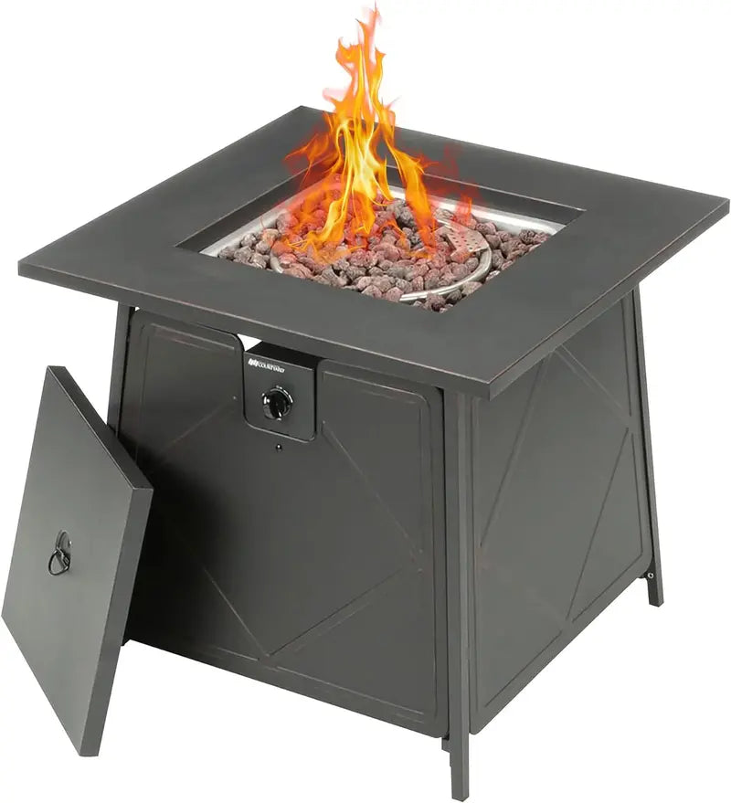 Four Seasons Dual-Heat Gas Fire Pit  50,000 BTU Square Patio Fire Table