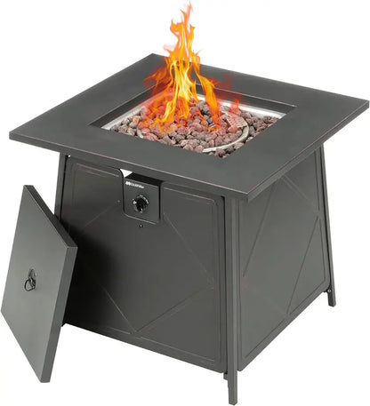 Four Seasons Dual-Heat Gas Fire Pit  50,000 BTU Square Patio Fire Table