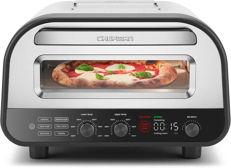 Chefman 12″ Indoor/Outdoor Electric Pizza Oven, 800°F, 6 Presets, Stone & Peel Included