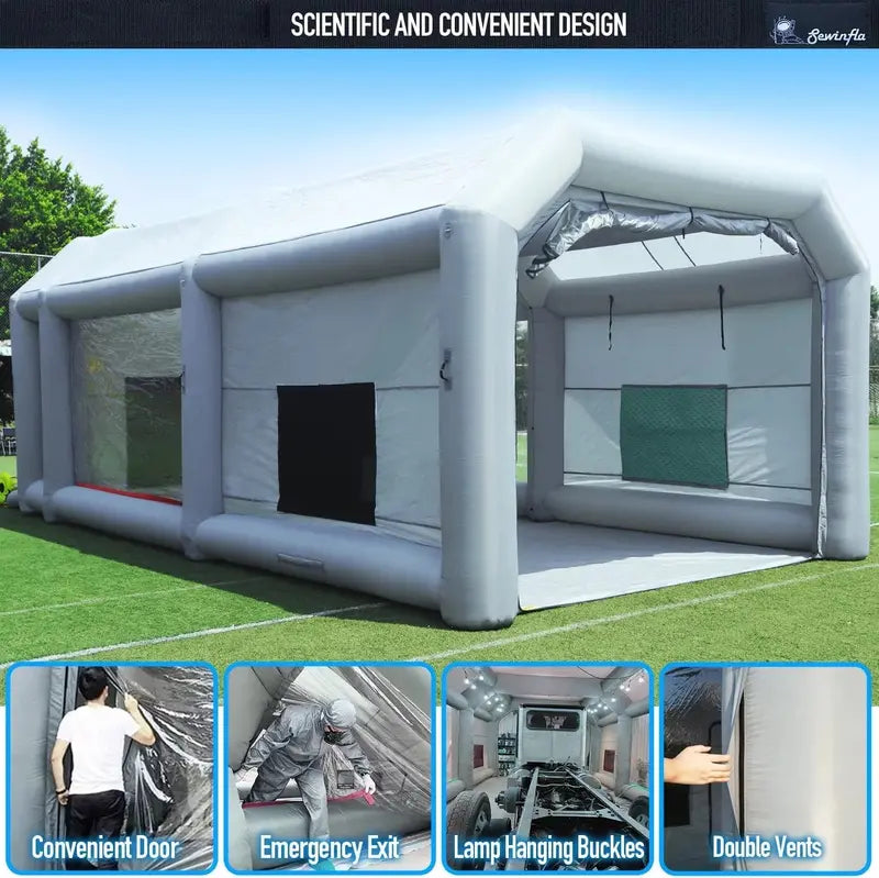 Sewinfla 30x20x13Ft Inflatable Paint Booth with Blowers &amp; Air Filter System  Professional Spray Tent