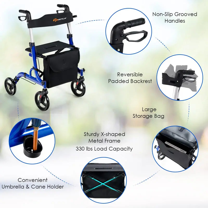 Senior-Friendly Rollator Walker  Convertible 2-in-1 Design with Resting Seat