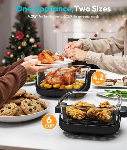 Rellytech Dual-Glass Air Fryer  1500W, 4.2 qt Capacity with Stackable Containers