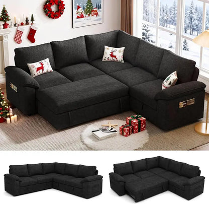 108-Inch U-Shaped Modular Sectional Sofa with Pull-Out Sleeper Bed and Customizable Layout