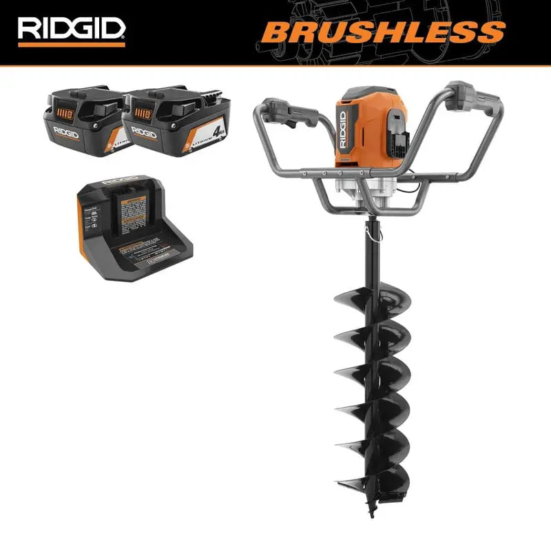 RIDGID 18-Volt Earth Auger with 8 in. Bit and (2) 4.0 Ah Batteries and Charger R01701K