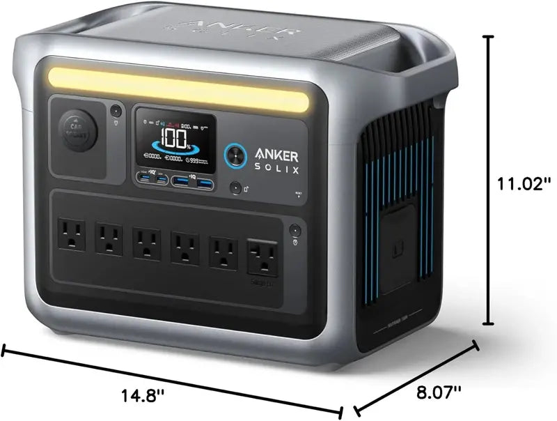 Anker SOLIX C1000 Power Station  1056Wh LiFePO4 Battery, 1800W Solar Input, 2400W Peak Output, 6 AC Outlets for Home & Off-Grid Use