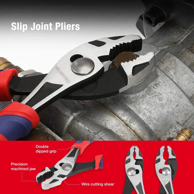 WORKPRO 5-Piece Premium Cr-V Pliers Set with Protective Storage Pouch