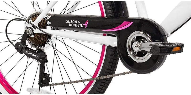 Kent Bicycles Susan G. Komen 24″ Multi-Speed Cruiser Bike for Girls, Pink/White/Black, 7-Speed, Steel Frame