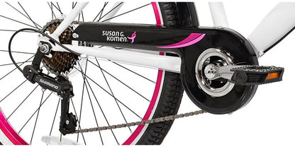 Kent Bicycles Susan G. Komen 24″ Multi-Speed Cruiser Bike for Girls, Pink/White/Black, 7-Speed, Steel Frame