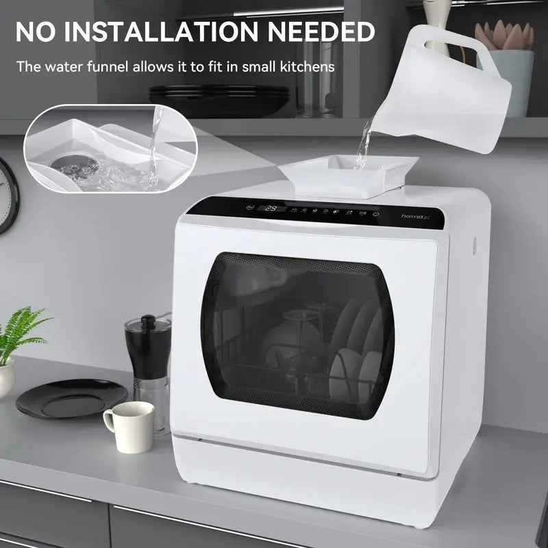 Hermitlux Countertop Dishwasher  5L Integrated Water Reservoir, Space-Saving Design