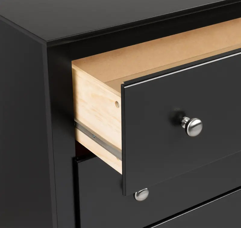 Prepac Sonoma 3-Drawer Nightstand, Black Finish, Brushed Nickel Knobs, Metal Glide Drawers