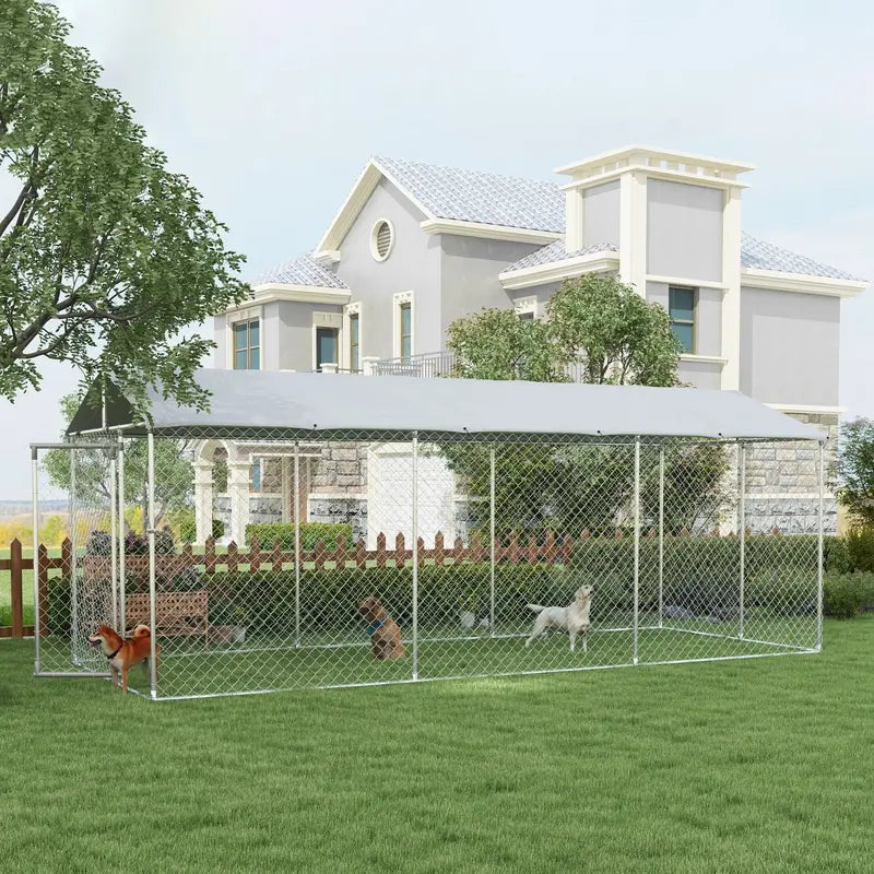 PawHut Outdoor Dog Kennel  19.7 ft x 7.5 ft x 7.5 ft, Waterproof Roof & Durable Mesh Panels