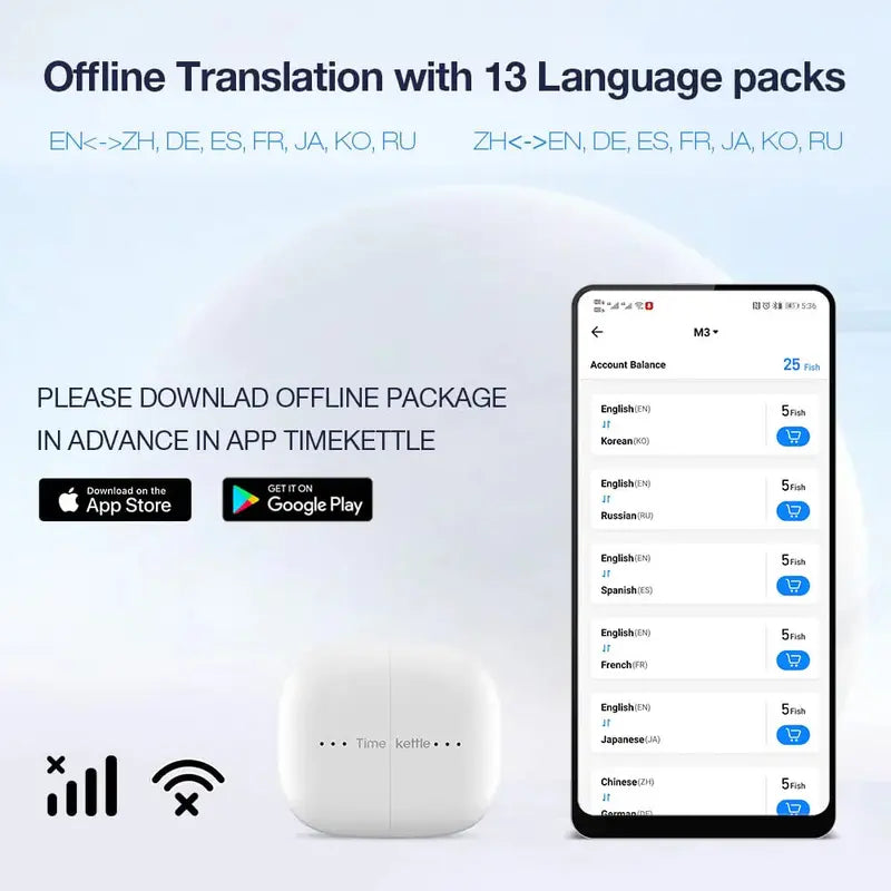 Timekettle M3 Translator Earbuds with ANC, 40-Language Support, 25-Hour Battery, Bluetooth, AI Technology