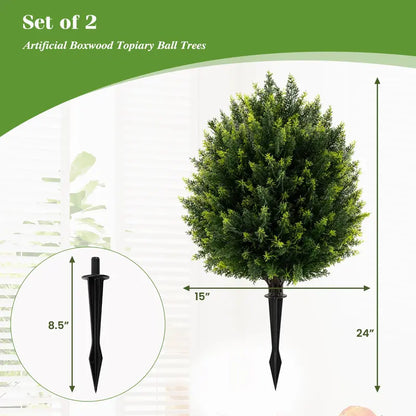 2-Pack Faux Cedar Shrubs with Ground Spikes  Outdoor-Ready Artificial Plants