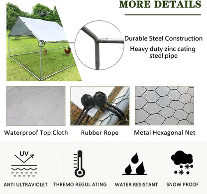 Large Chicken Coop Metal Chicken Runs for Yard, 10′ Walk in Chicken Coop Cage Chicken Pen Poultry Cage with Waterproof and Anti-UV Cover Heavy Duty Rabbit Hutch Duck Cage for Outdoor, Backyard and Farm
