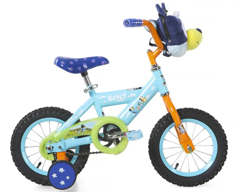 Bluey 12-Inch BMX Bike for Toddlers  Steel Frame Kids’ Bicycle with Coaster Brake, Training Wheels & Plush Carry Bag (Ages 35)