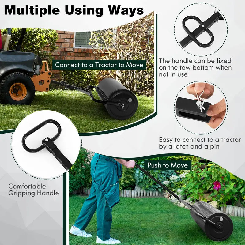 Dual-Use Lawn Roller  Push or Tow-Behind Sod Compactor with 17-Gallon Fill Capacity