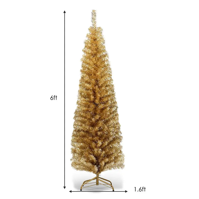 6-Foot Blue Slim Pencil Christmas Tree  Space-Saving Artificial Design