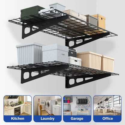 WORKPRO 2-Pack Wall-Mounted Garage Shelving  48″ x 24″, 400lb Total Capacity, Black Finish