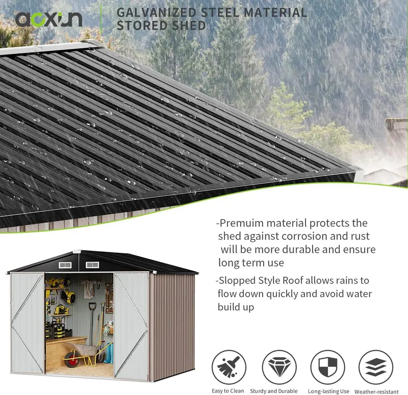 6′ x 4′ Lockable Metal Outdoor Storage Shed for Garden, Patio, or Lawn Tools  Brown Rust-Resistant Utility Shed
