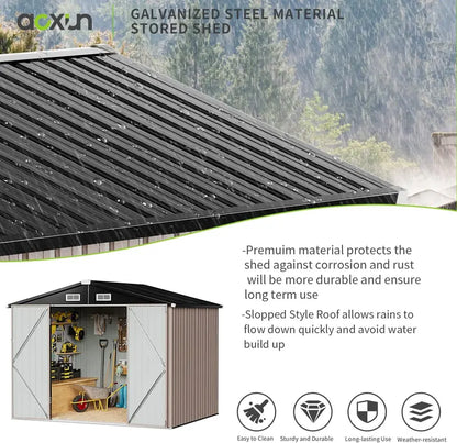 6′ x 4′ Lockable Metal Outdoor Storage Shed for Garden, Patio, or Lawn Tools  Brown Rust-Resistant Utility Shed