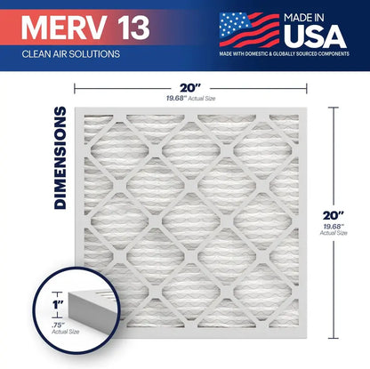 BNX TruFilter 20x20x1 MERV 13 6-Pack Electrostatic Pleated HVAC Filter for Allergies & Smoke, USA Made
