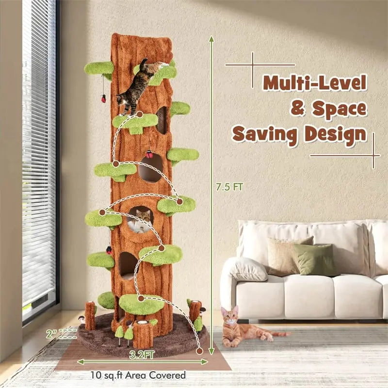 90.5-Inch Modern Cat Tree Tower  Realistic Multi-Level Indoor Play Structure with 5 Condos, Sisal Scratching Posts & Elevated Perches