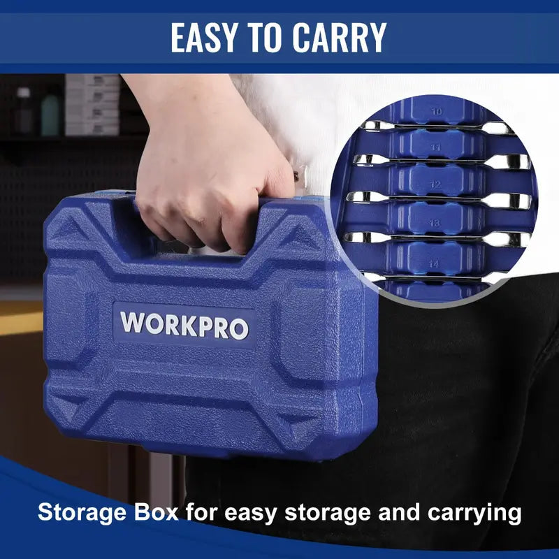 WORKPRO 14-Piece Ratcheting Stubby Combination Wrench Set