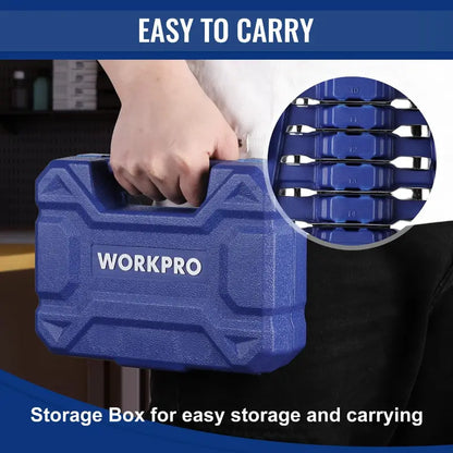 WORKPRO 14-Piece Ratcheting Stubby Combination Wrench Set