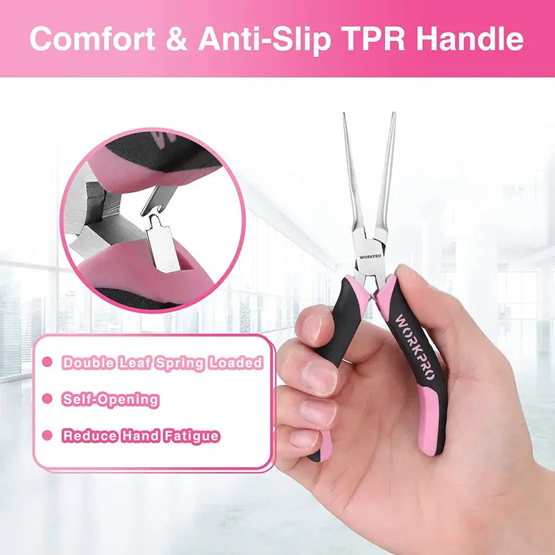 WORKPRO 6-Piece Mini Pliers Set in Pink Ribbon Pouch