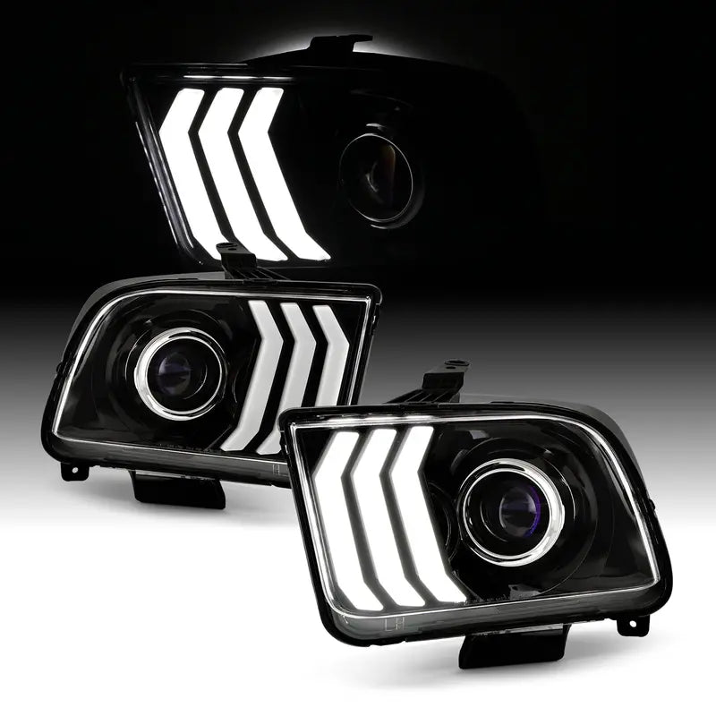 AKKON LED Daytime Running Light Headlights  Black Projector Style for 20052009 Ford Mustang (Pair)