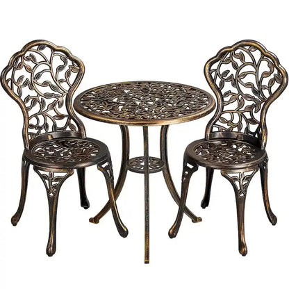 Yaheetech 3-Piece Aluminum Bistro Set  Antique-Finish Patio Chairs + Table
