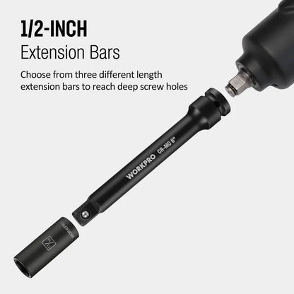 WORKPRO 3-Piece Heavy-Duty Impact Extension Bar Set: 3″, 6″, and 8″ (1/2″ Drive)